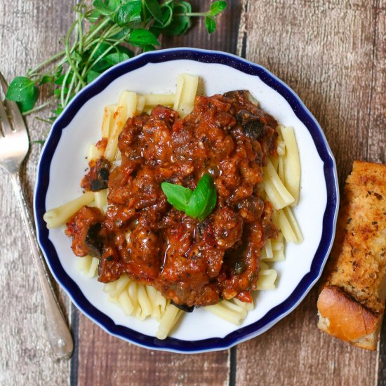 pasta with eggplant & sausage