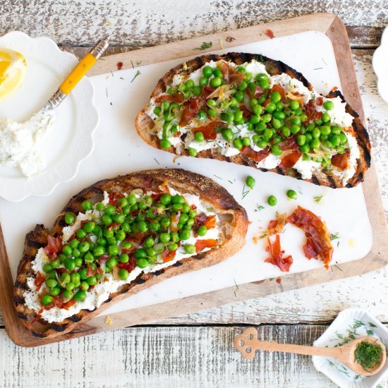 Pea, Prosciutto and Goat Cheese Tartine