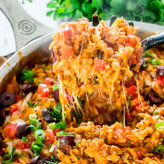 One Pot Cheesy Taco Orzo