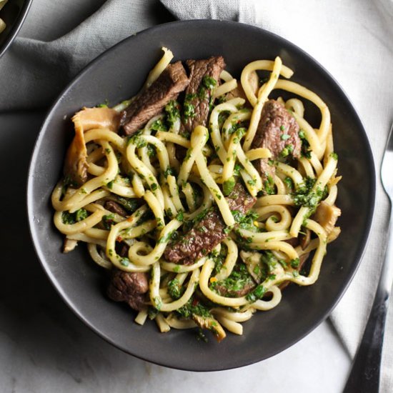 Steak & Udon Noodles w/ Chimchurri