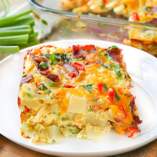 Cheesy Bacon, Potato, Egg Casserole