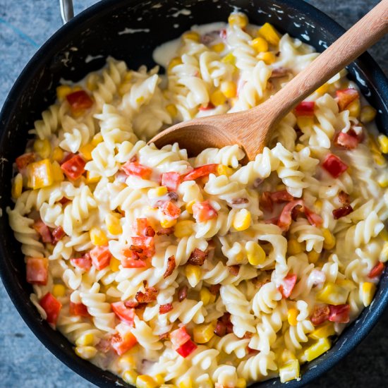 Lighter Corn Pepper Fusilli Alfredo