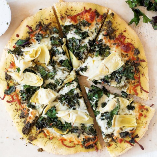 Gluten Free Kale & Artichoke Pizza