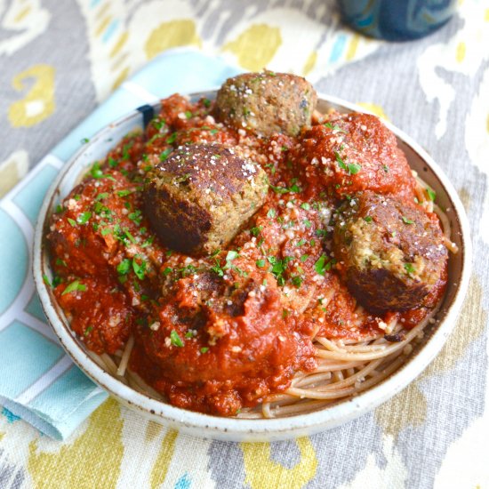 Spaghetti + Eggplant ‘Meatballs’