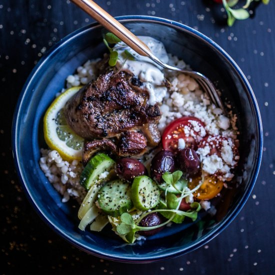 Grilled Lamb Sovlaki Bowls