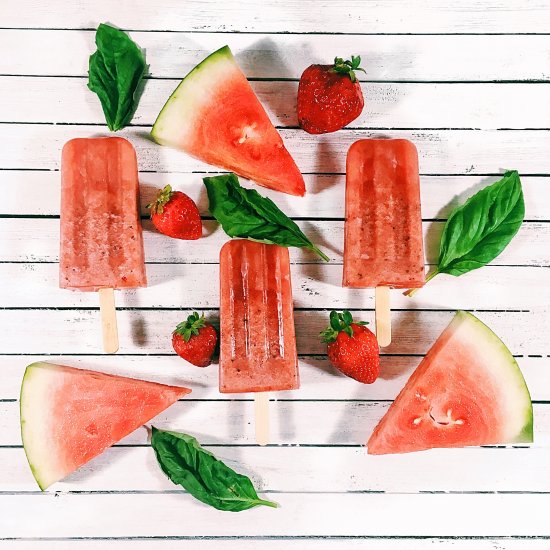 Watermelon Strawberry Basil Popsicle