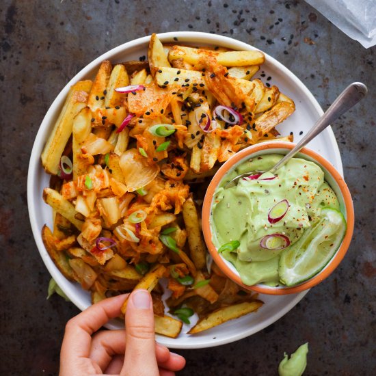 Kimchi Fries with Avocado Mayo