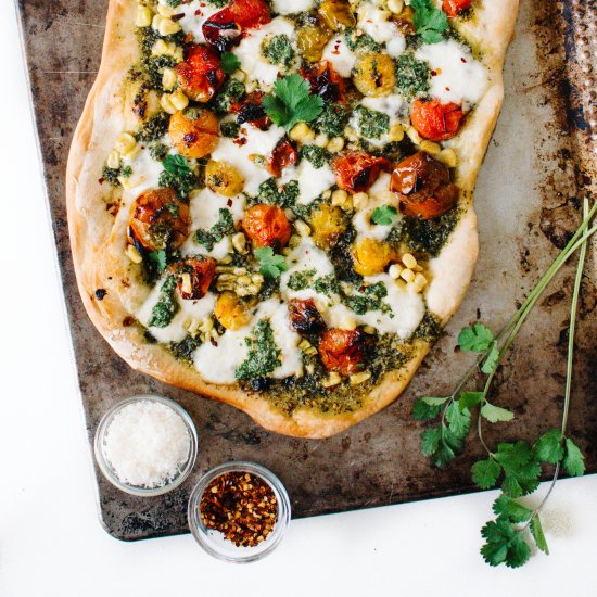 Cilantro Pesto Pizza with Burrata