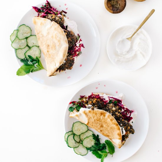 Lentil Feta Fritters with Mint Slaw