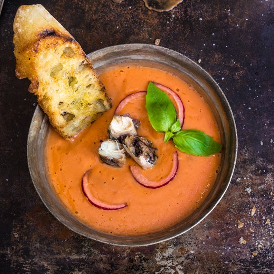 Salmorejo with Smoked Sardines