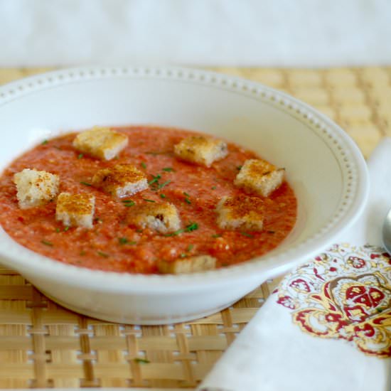 Gazpacho with Rye Bread Croutons