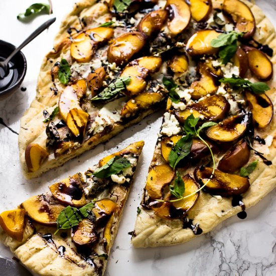 Grilled Peach, Basil and Cheese