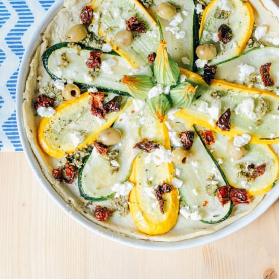 Zucchini, pesto and feta pie