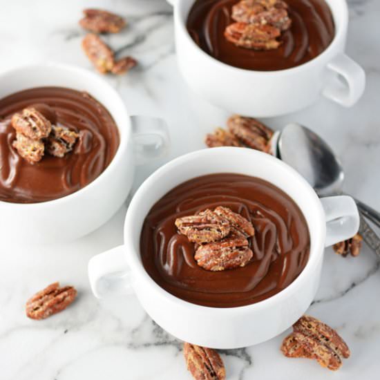 Warm Cocoa Pudding with Pecans