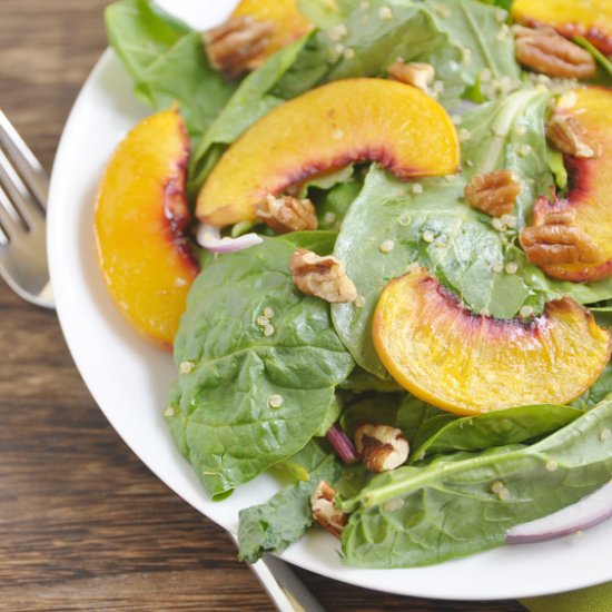 Maple Roasted Peach + Spinach Salad