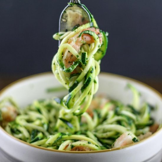 Nut-free Shrimp Pesto Zoodles