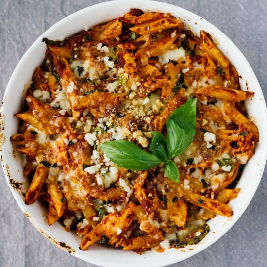 One-Pot Basil Chicken Baked Ziti