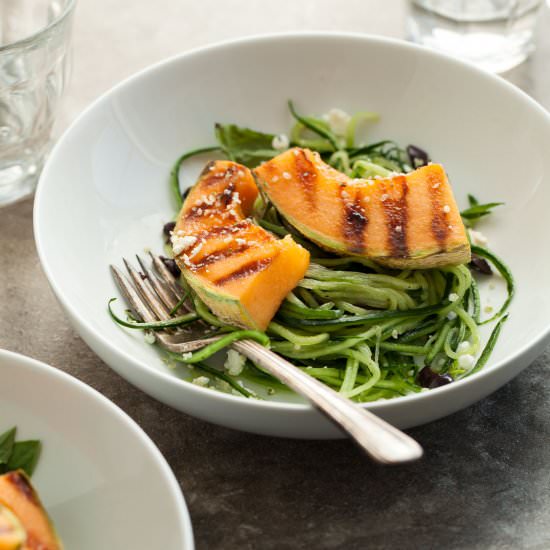 Grilled Melon on Cucumber Noodles