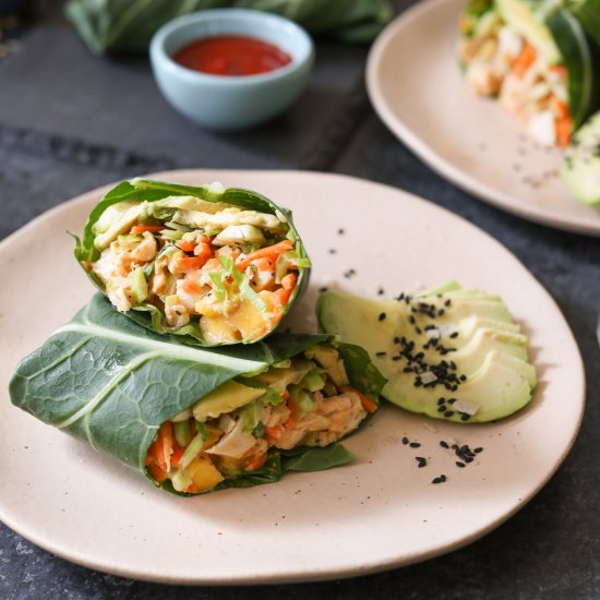 Sriracha Chicken Salad Collard Wrap