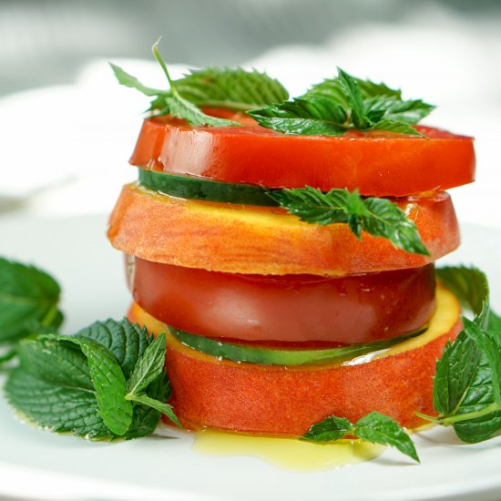 Peach Tomato Mint Salad Stack