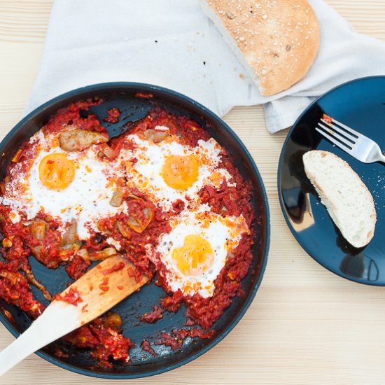 Sunny Side Up Eggs in Tomato Sauce