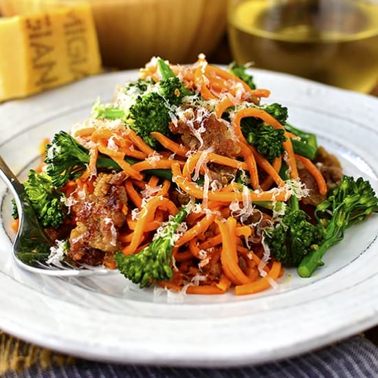 Sausage, Sweet Potato Noodles