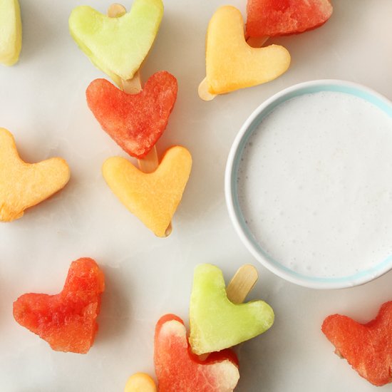 Heart Melon Sticks & Fruit Dip