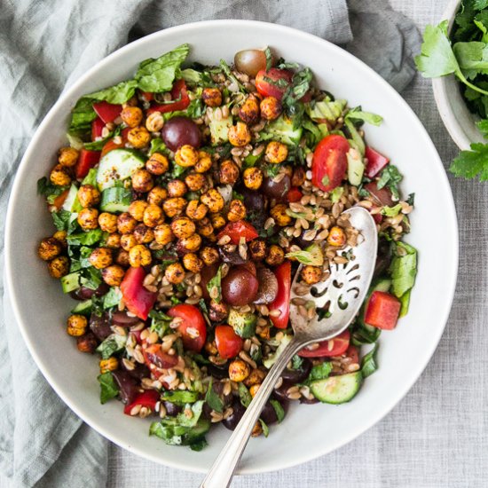 Farro Salad with Crispy Chickpeas