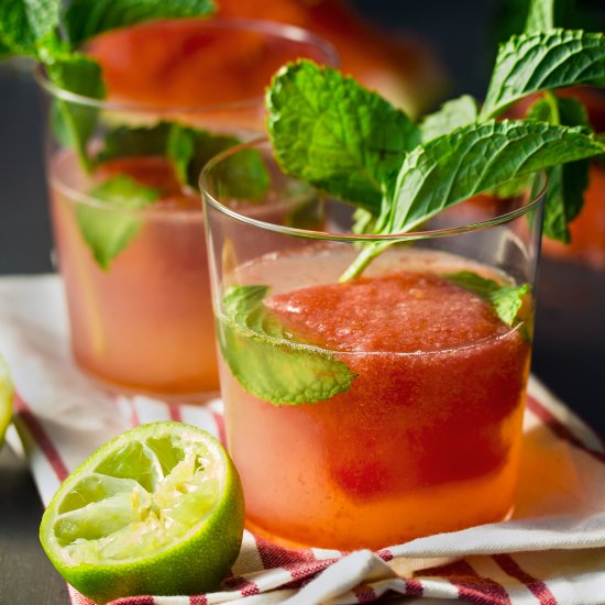 Gin Drink With Watermelon Ice Cubes