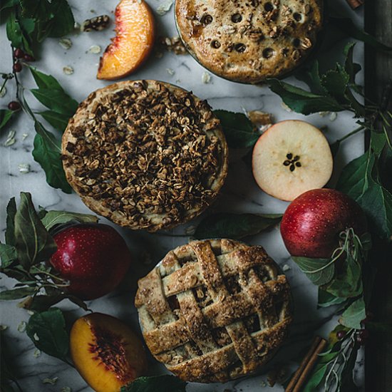 Apple Rum Peach Pie w/ Oat Crunch