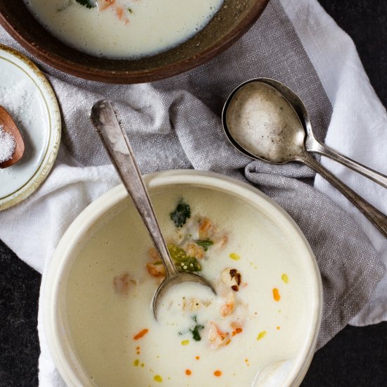 Summer Corn Soup with Shrimp Salad