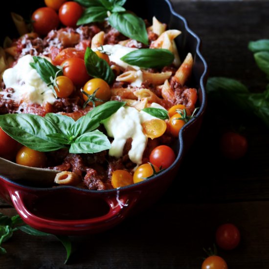 Spicy Sausage + Burrata Penne Pasta