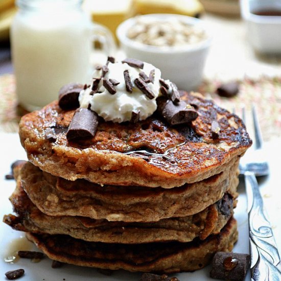 Chocolate Banana Oatmeal Pancakes