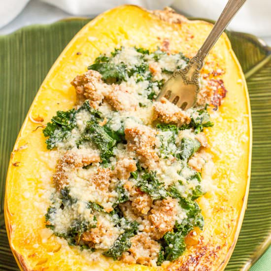 Sausage and kale stuffed squash