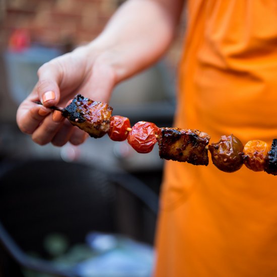 Harissa-Marinated Pork Belly Skewer