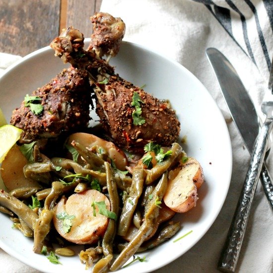 Slow Cooked Jerk Chicken Leg Dinner