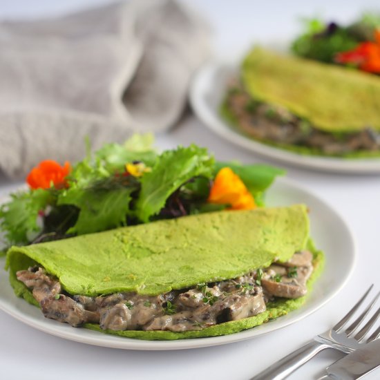 Spinach Crepes & Creamy Mushrooms