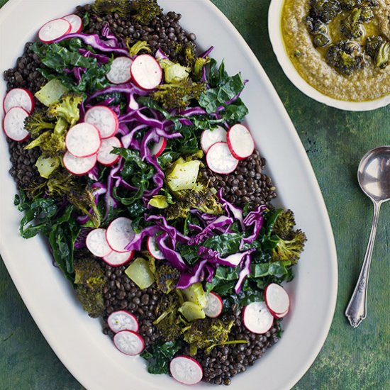 Black Lentil Kale Broccoli Salad