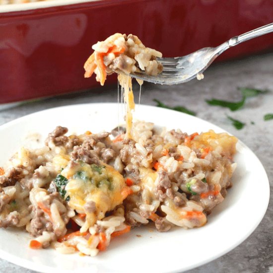 Cheesy Ground Beef & Rice Casserole