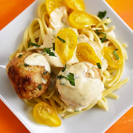 Turkey-Feta Meatballs & Lemon Cream