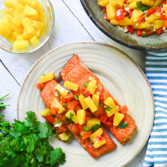 Grilled Salmon with Warm Pineapple Salsa