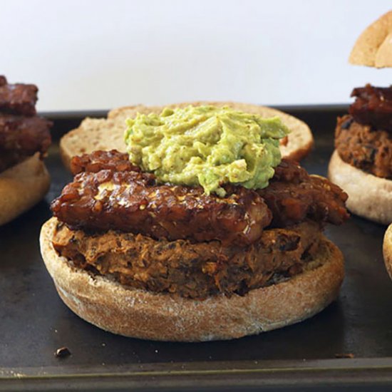 Vegan Guacamole Bacon Burgers