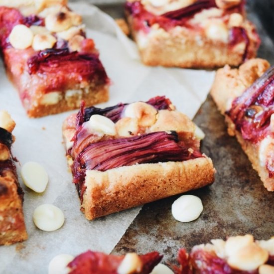 Rhubarb & White Chocolate Blondies