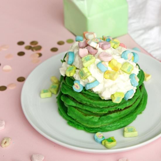 Lucky Charms Pancakes & Green Milk