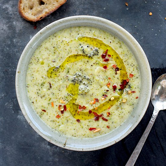 Charred Broccoli Cheddar Soup