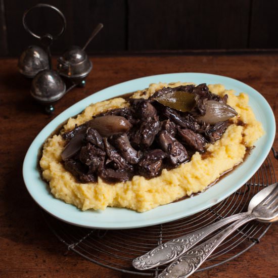 Oxtail and Red Wine Stew on Polenta