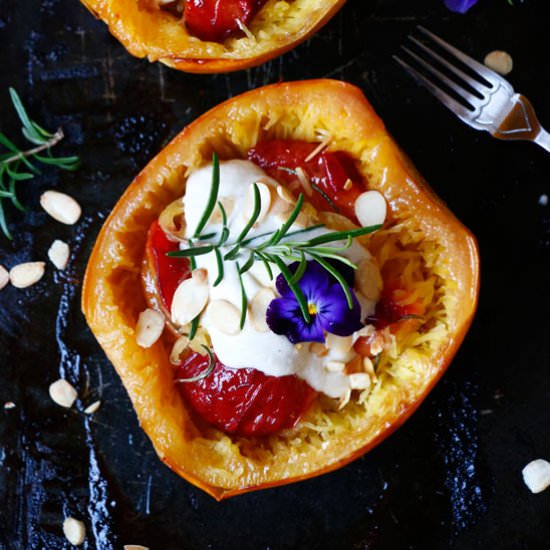 Roasted Spaghetti Squash with Plums