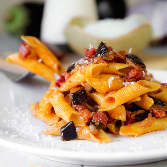 Eggplant Pasta with Ham & Ricotta