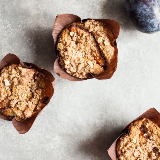 Whole Grain, Vegan Plum Muffins