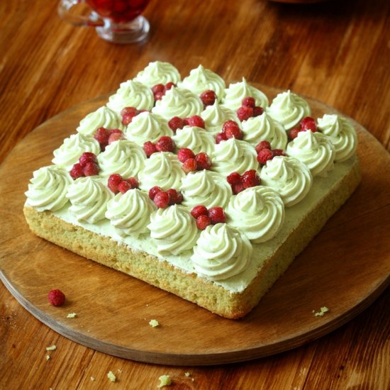 Pistachio and Wild Strawberry Cake